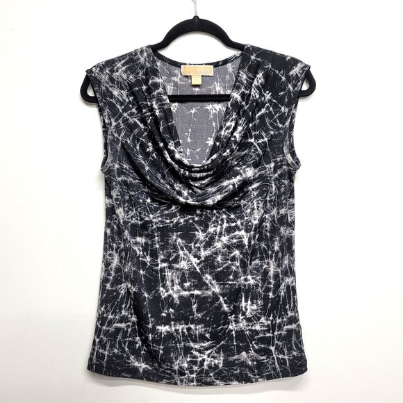 Michael Michael Kors Sleeveless Black White Abstract Cowl Neck Top  M - Picture 1 of 5